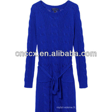 12STC0722 câble tricot robe longue pull bleu royal